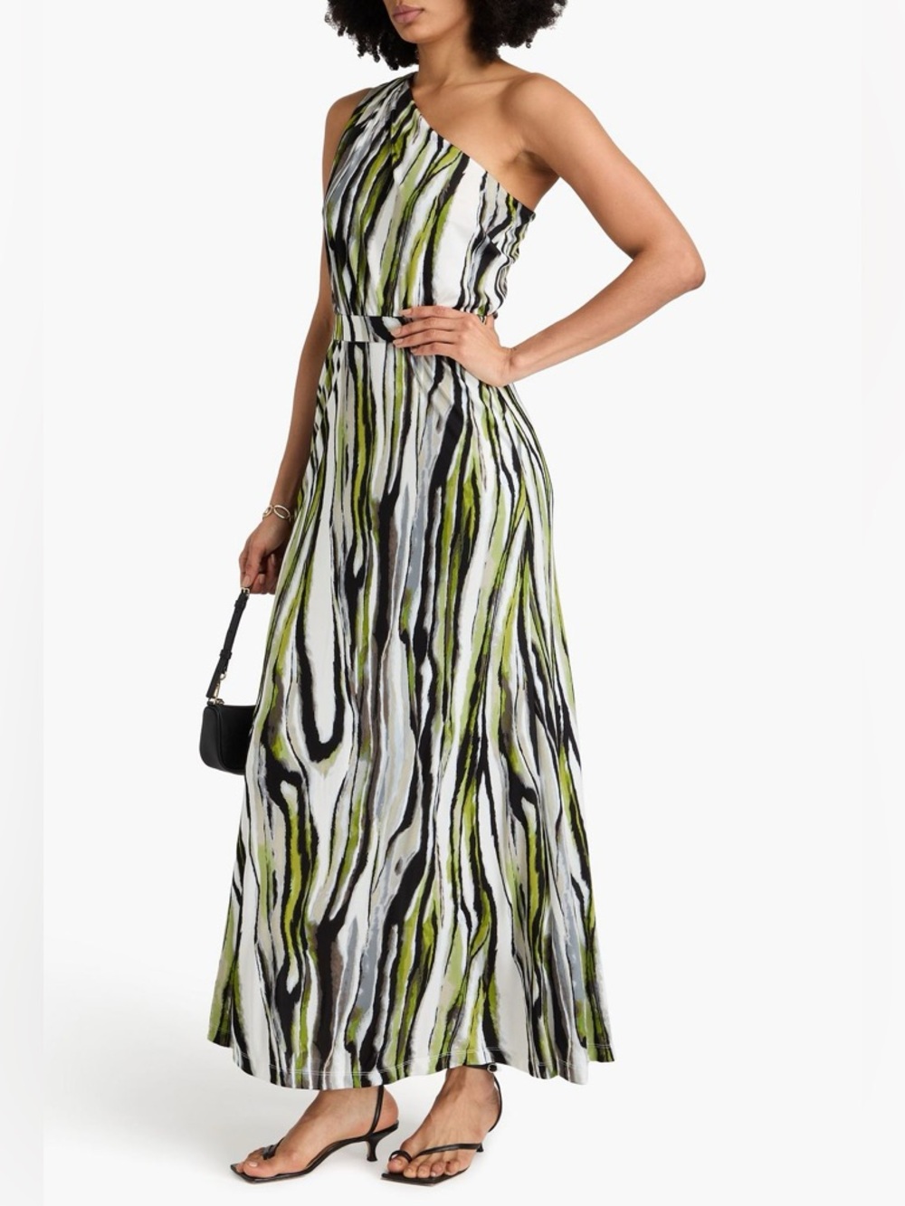 Diane Von Furstenberg DVF Kiera one-shoulder zebra print maxi dress size 12 L
